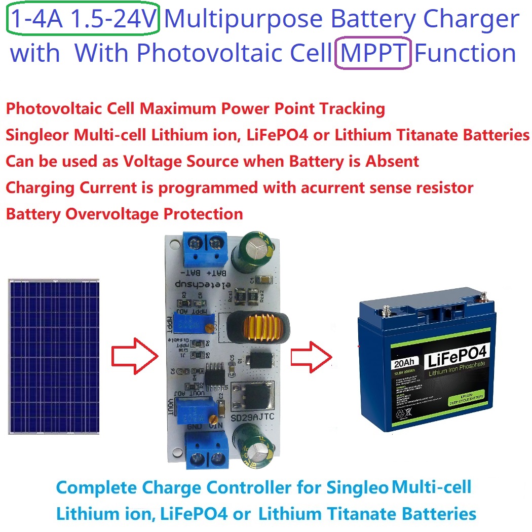Li Ion Charger Module - MPPT Solar Laderegler Modul 4A 3,6-24